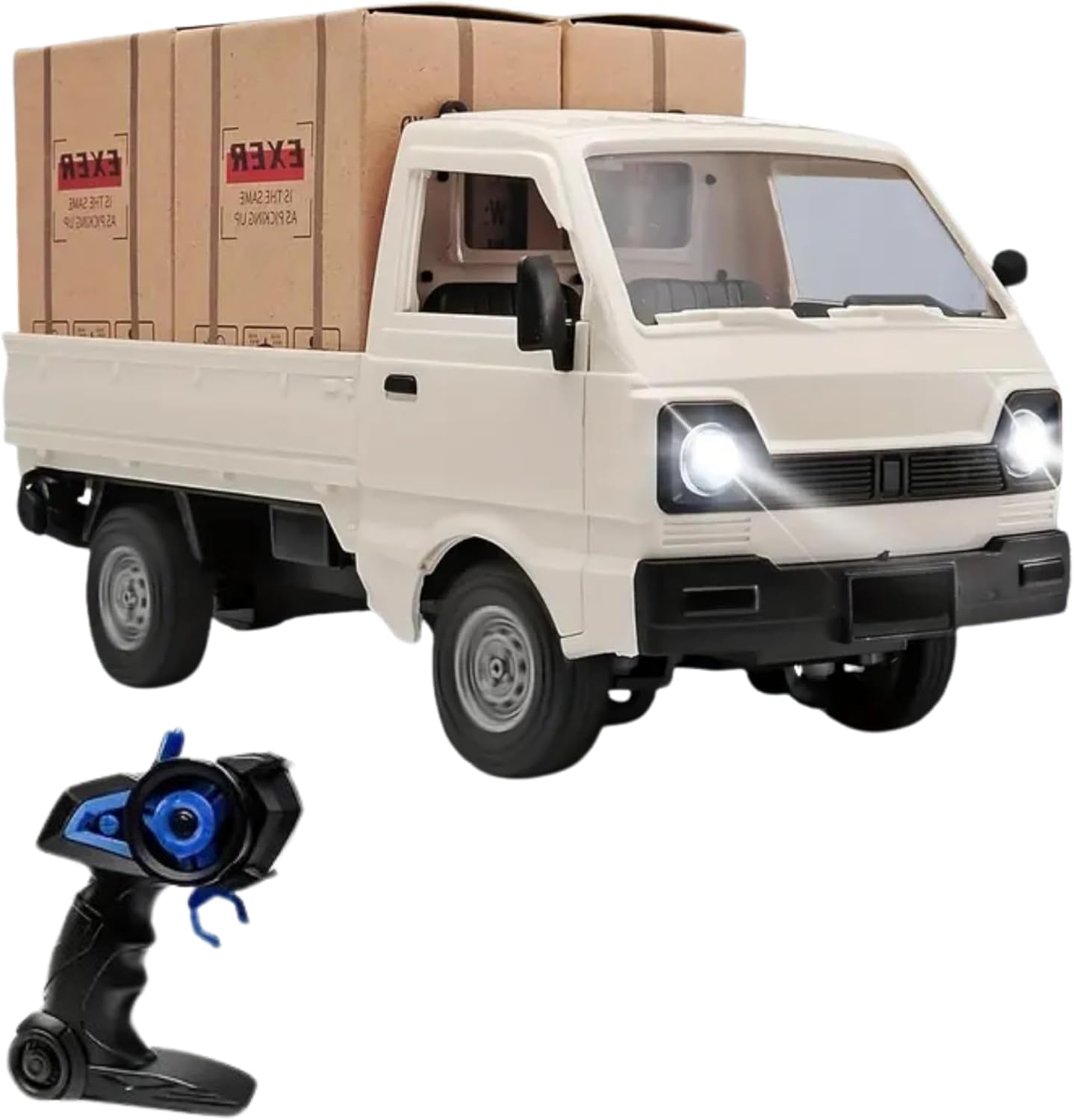 /Uzaktan Kumandalı RC Kamyonet,Yük Taşıma Aracı,Sesli,Işıklı,Şarjlı,(Pil Hediyeli),2.4 Ghz Araç, Koli Taşıyabilen Nakliye Kamyoneti (Beyaz)