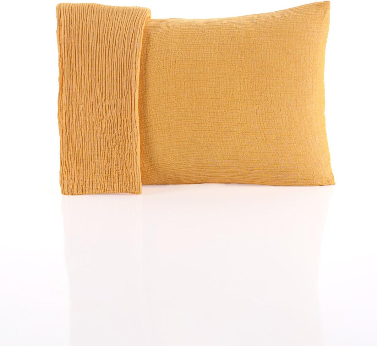 Müslin Yastık Kılıfı 2 Adet Set, 50x70 cm 100% Pamuk Yumuşak Nefes Alabilir Kapaklı 4 Katlı Muslin Kumaş Düz Renk Yastık Kılıfları (Sarı, 50x70 cm (2 Adet)) - Görsel 3