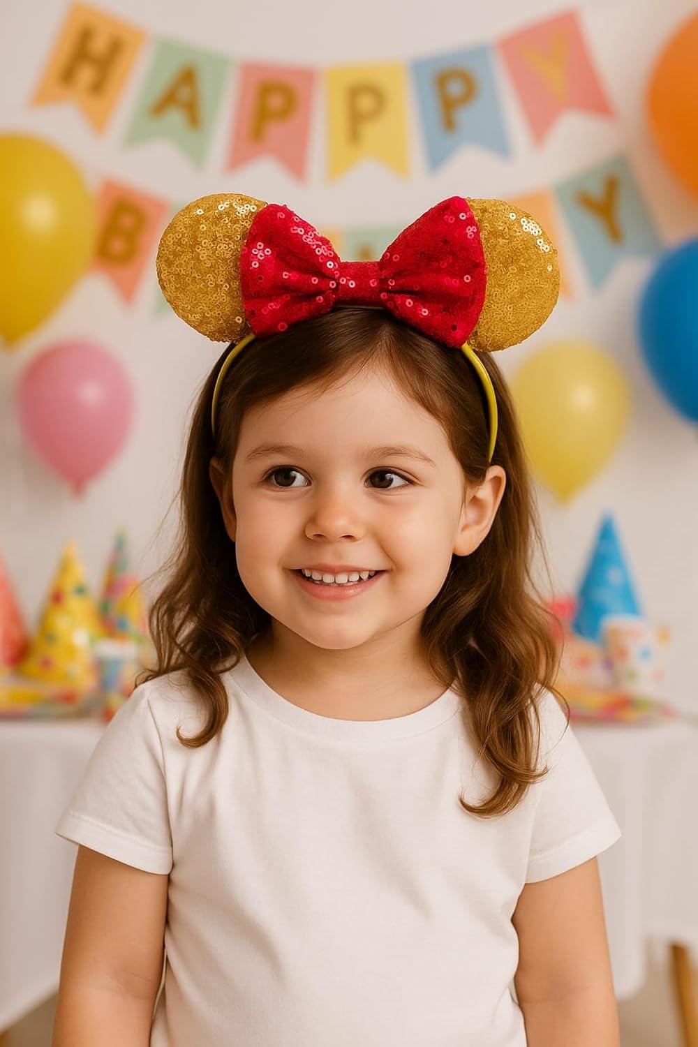 Alternative view of Pullu Mouse Kulakları Taç, Altın ve Kırmızı, Sequin Fiyonk Detaylı, Kostüm Aksesuarı
