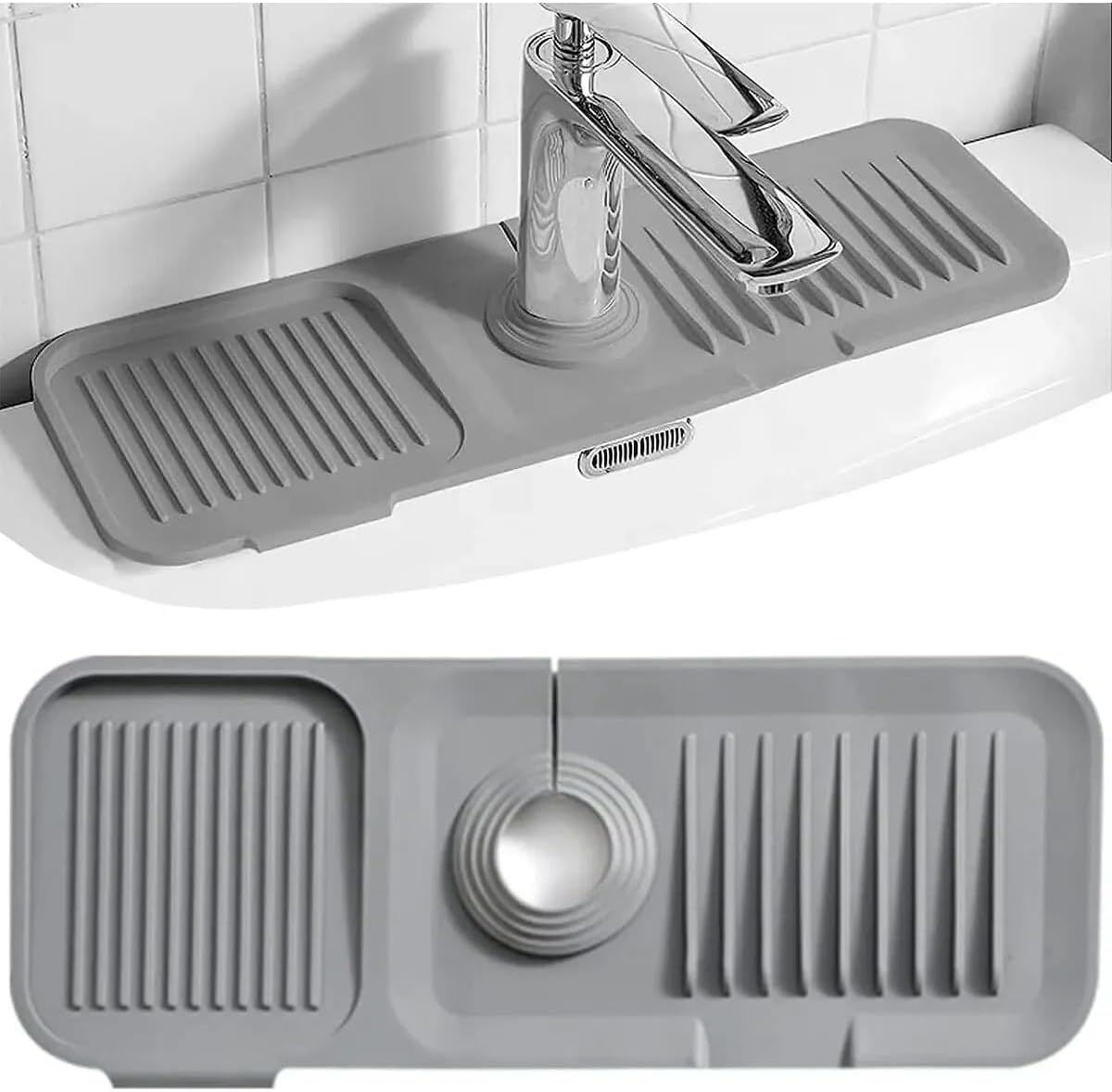 Alternative view of Antrasit Elastik Musluk Matı Su Tutucu Düzenleyici Kaydırmaz Taban Organizer Mutfak Banyo Lavabo