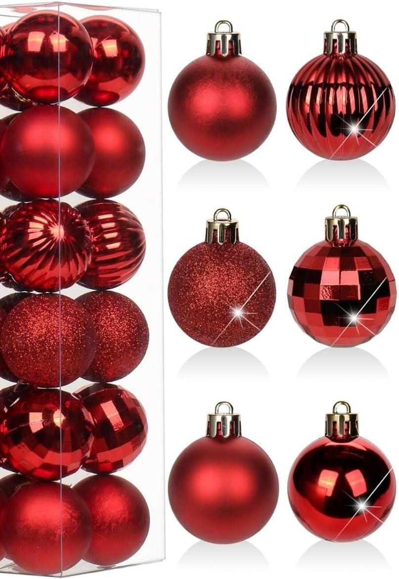 12'Li Kırmızı Yılbaşı Topu 3 Cm, Noel Ağacı Topu, Çam Ağacı Topu, Kırmızı