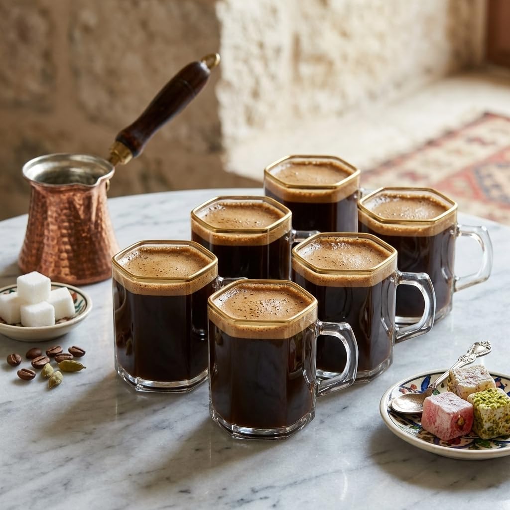 Alternative view of 6'lı Borosilikat Cam Kupa Seti - Isıya Dayanıklı, İnce ve Hafif Çay, Türk Kahvesi ve Espresso Bardağı Takımı (150 ml)