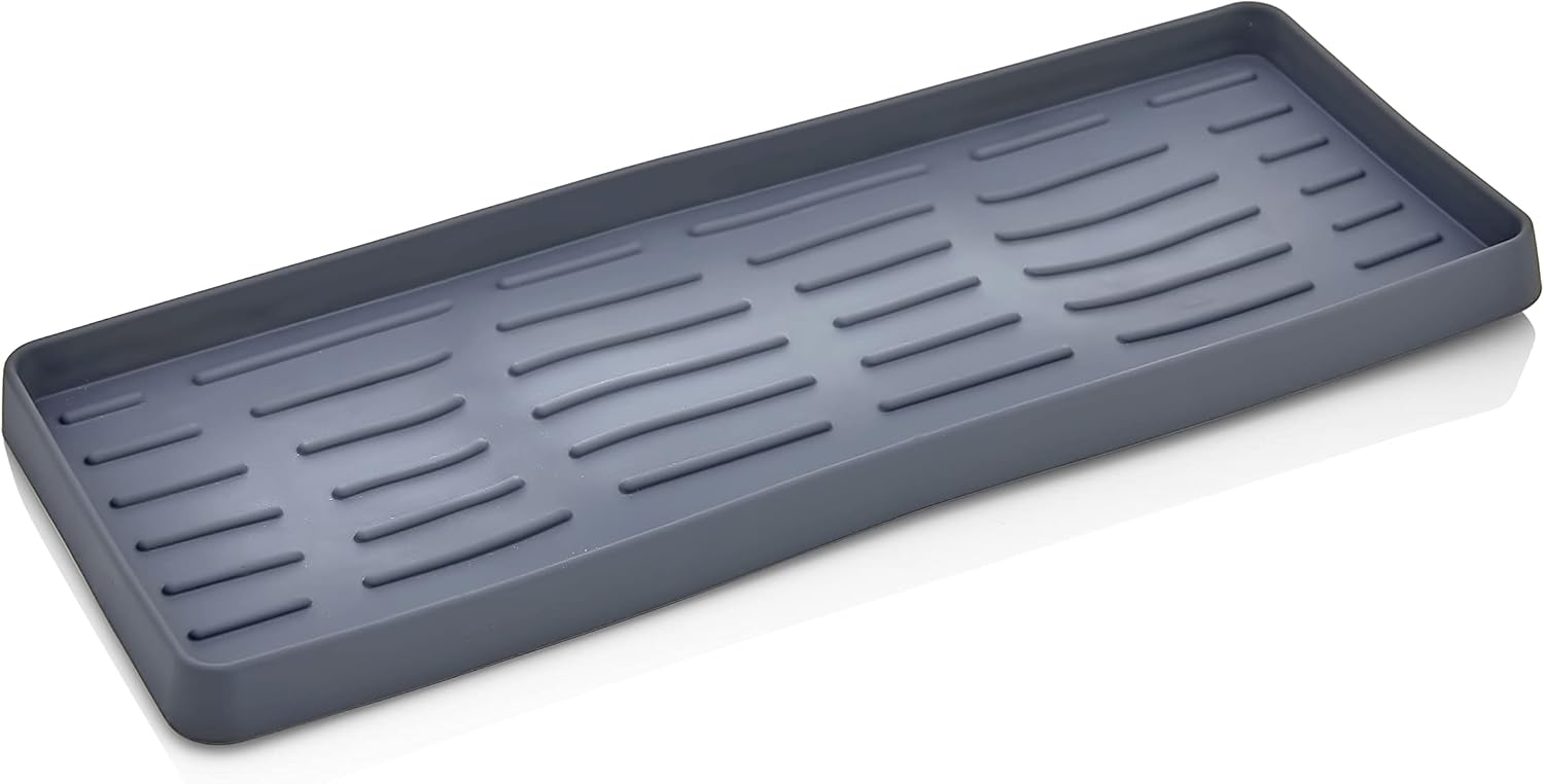 Silikon Sabunluk Organizer, Sabunluk Altlığı, Sıvı Sabun Standı Antrasit 26X10 cm