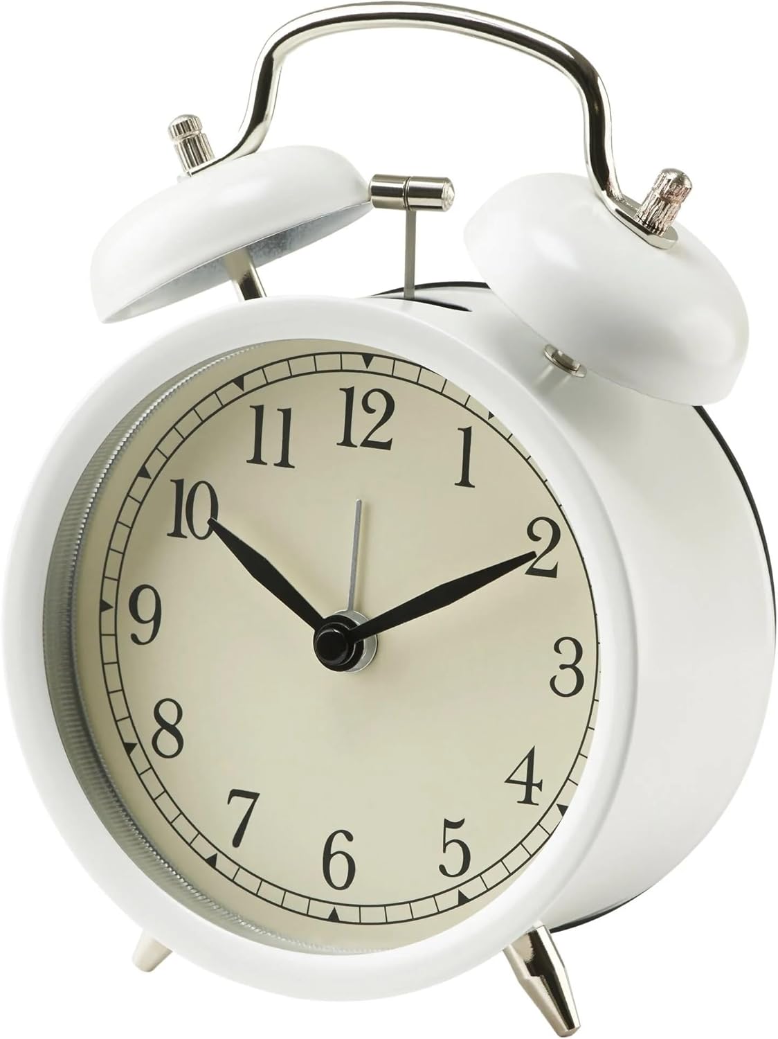 Dekad Analog Nostalji-alarmlı saat çanlar çalar saat ile metal kasa ve ön cam – G x D x Y 10 x 6 x 14 cm – Beyaz - Görsel 3