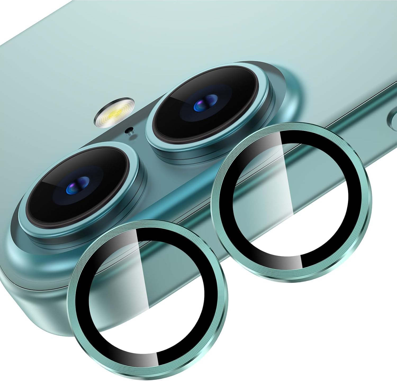 iPhone 16 ve iPhone 16 Plus Uyumlu Kamera Camı Lens Koruyucu Halka Set - Yeşil
