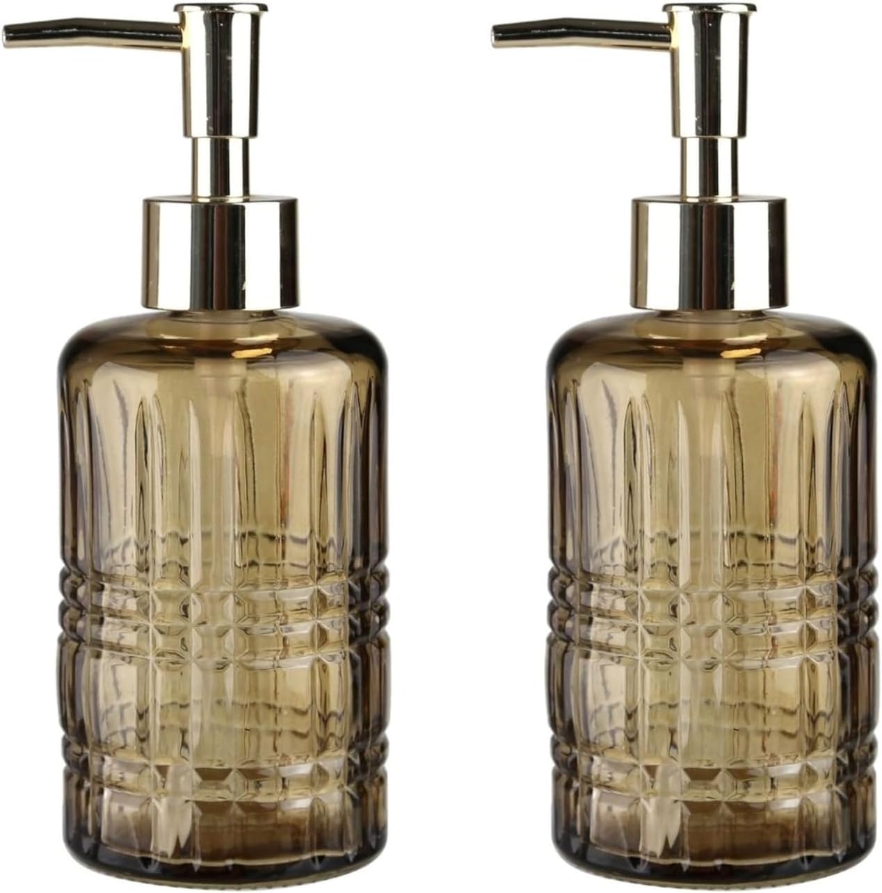 BANYO SETİ CAM SIVI SABUNLUK 2 ADET,KRİSTAL DESENLİ KAHVERENGİ 300ML 6,8X17,6CM