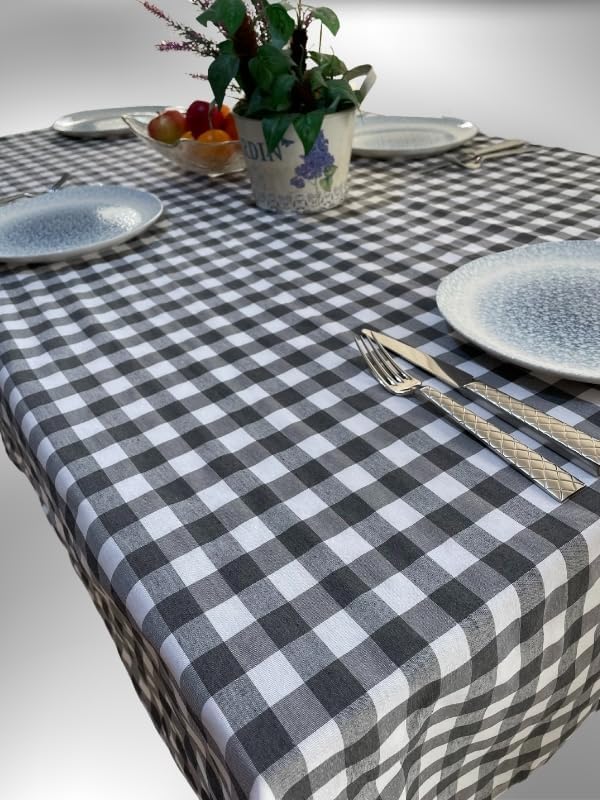 Alternative view of 160x170 Cm Gri Büyük Kare Desen Pötikareli Masa Örtüsü, Sofra Bezi, Piknik Örtüsü