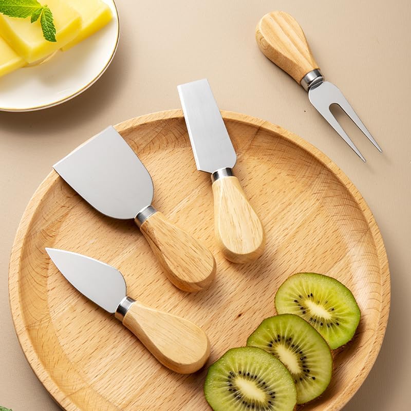 Alternative view of Premium 4'lü Peynir Bıçağı Seti, Paslanmaz Çelik Bıçaklar ve Meşe Saplı, 12.5 cm Uzunluk, Peynir ve Tereyağı için Mutfak Araçları