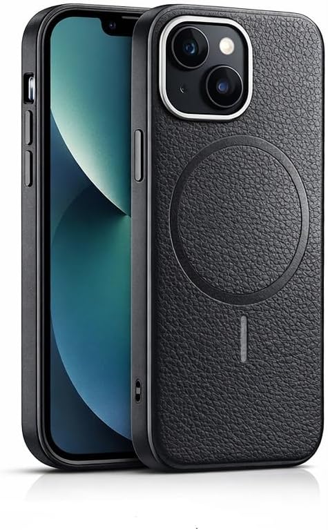 iPhone 13/14 ile Uyumlu MagSafe Kılıf, Premium Deri Görünümlü, Kamera Korumalı, Güçlü Mıknatıslı Telefon Kılıfı,Siyah + 9H Anti Statik Temperli Kırılmaz Cam Ekran Koruyucu Hediyeli - Görsel 3