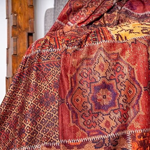 CONCEPT SoftMicro Koltuk Örtüsü | Çekyat Örtüsü | Koltuk Şalı | Etnik Desenli Boho Patchwork Kaymaz | Kiremit 180x220 cm