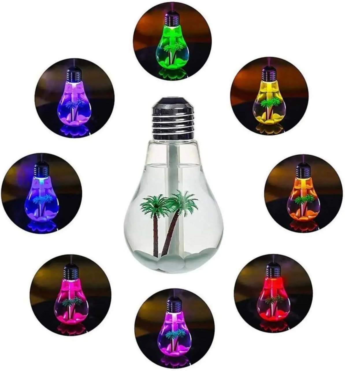 Ampul Şekilli Oda/hava Nemlendirici Usb Su Hazneli Sıcak Soğuk Buharlı 7 Led Işıklı Gece Lambası - Görsel 3