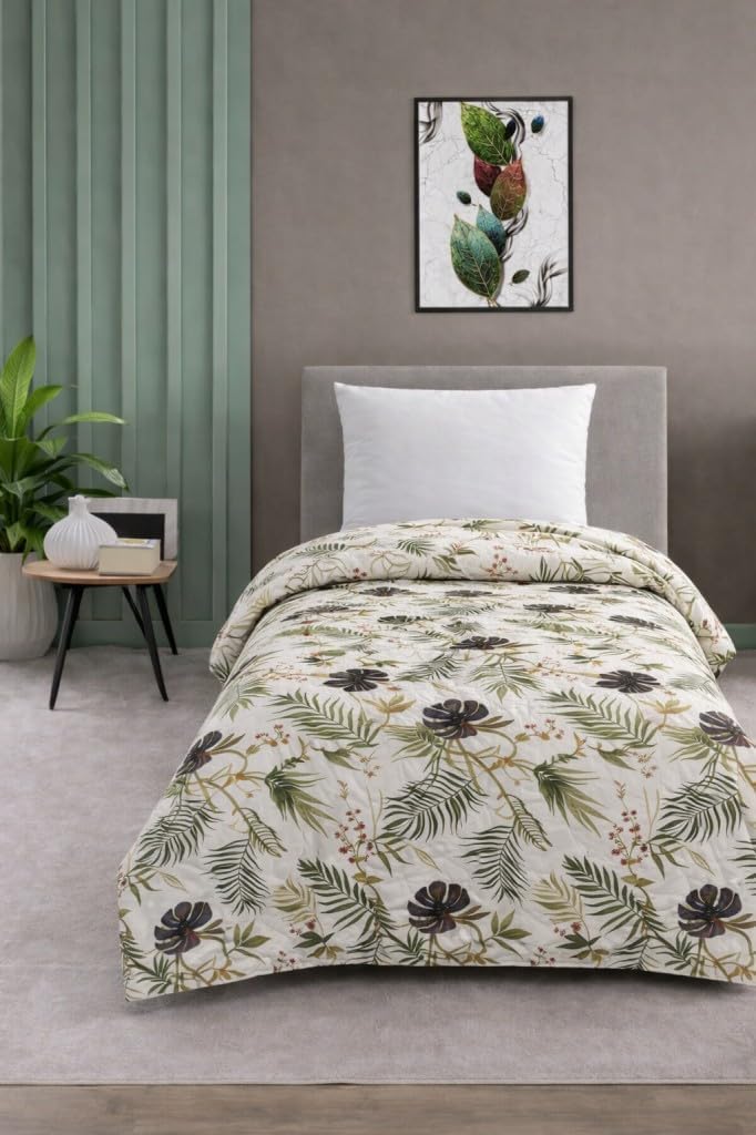 Tek Kişilik Pike Yatak Örtüsü%100 Pamuk 170x230 Yeşil Tüy