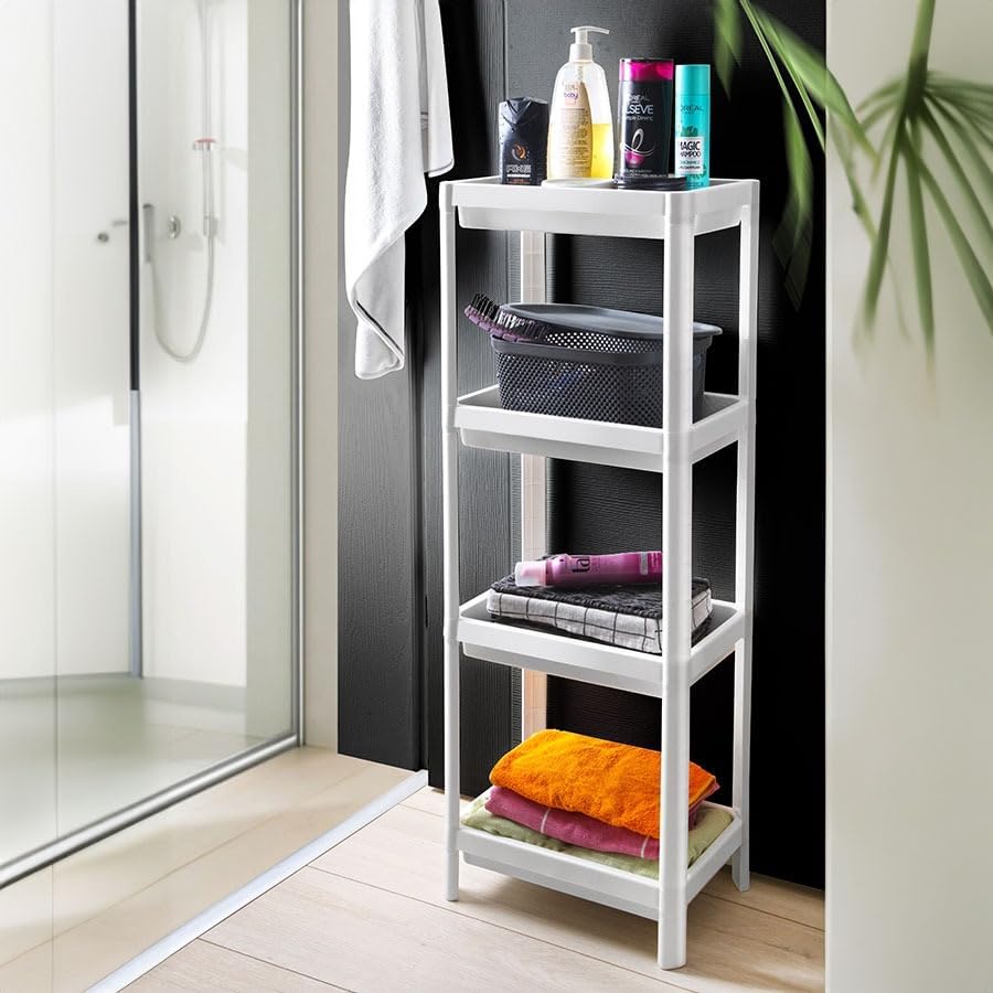 4 Katlı Köşe Rafı | Banyo, Mutfak ve Kiler İçin Yer Tasarruflu Organizer | Çok Amaçlı Plastik Raf | 4 Farklı Renk Seçeneği (36x100x23 cm) (BEYAZ)
