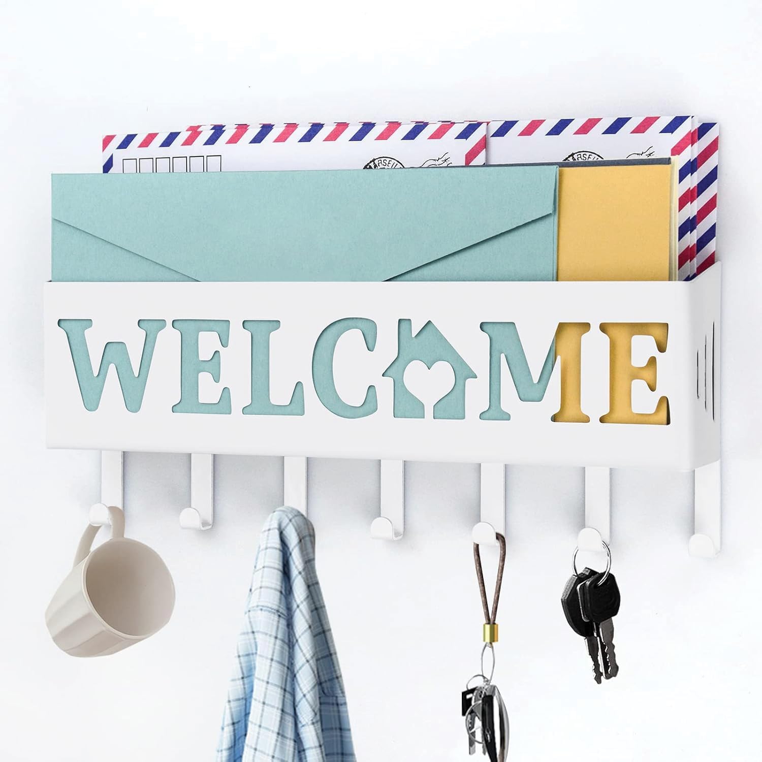 Welcome Temalı Raflı Anahtarlık Askısı (Beyaz)