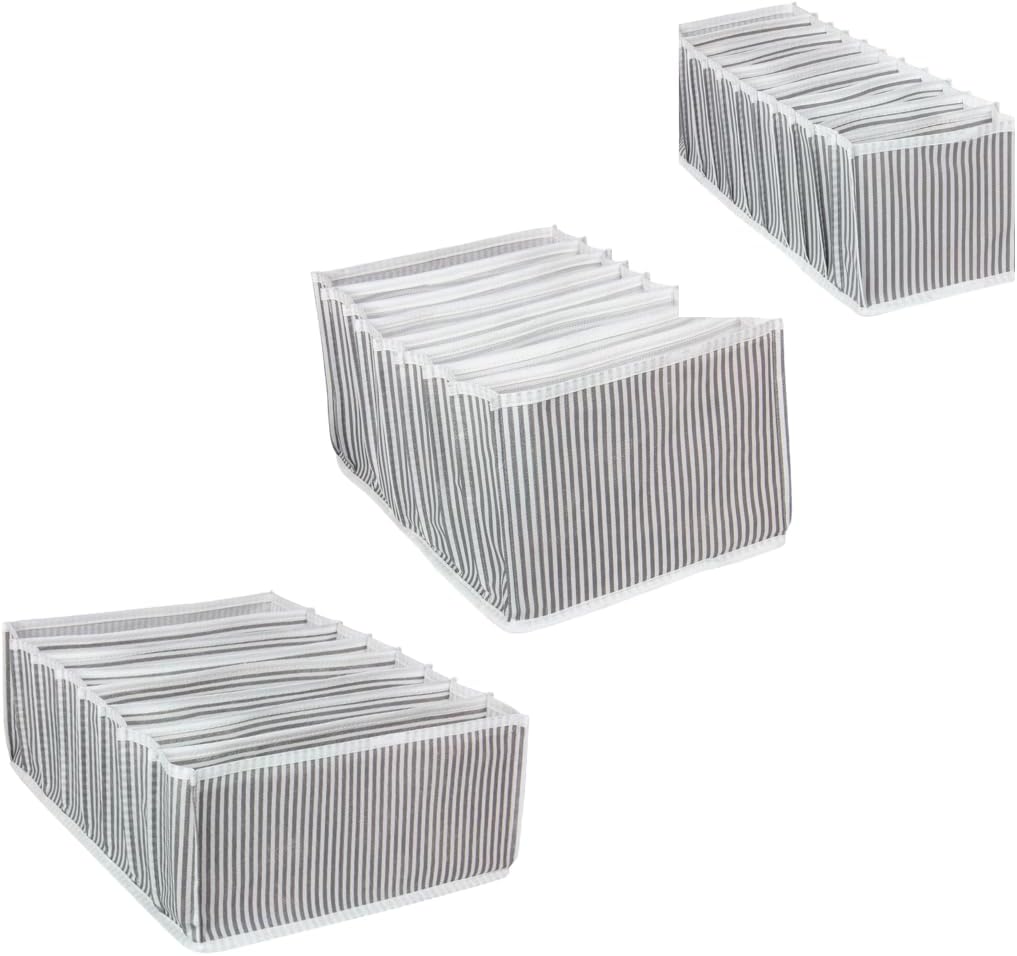 Çekmece İçi Bölmeli Akordiyon Düzenleyici Gri Çizgili Katlanabilir Dolap Gardrop Organizeri (1, 3'lü Set) - Görsel 2
