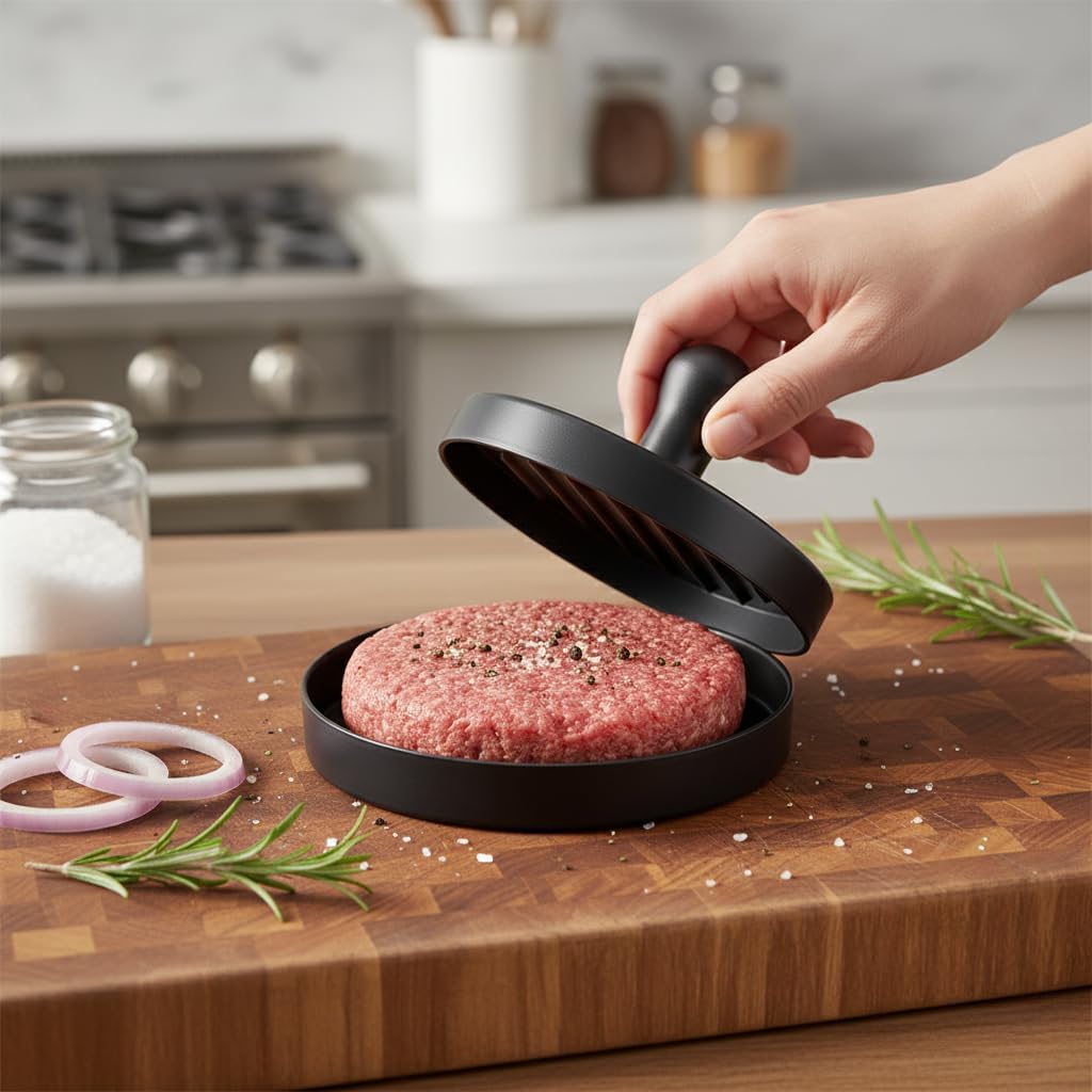 Alternative view of Yapışmaz Büyük Boy Hamburger Köfte Kalıbı - Paslanmaz Çelik Karbon Kaplama Premium Burger Presi | Mükemmel Şekilli Köfte Makinesi