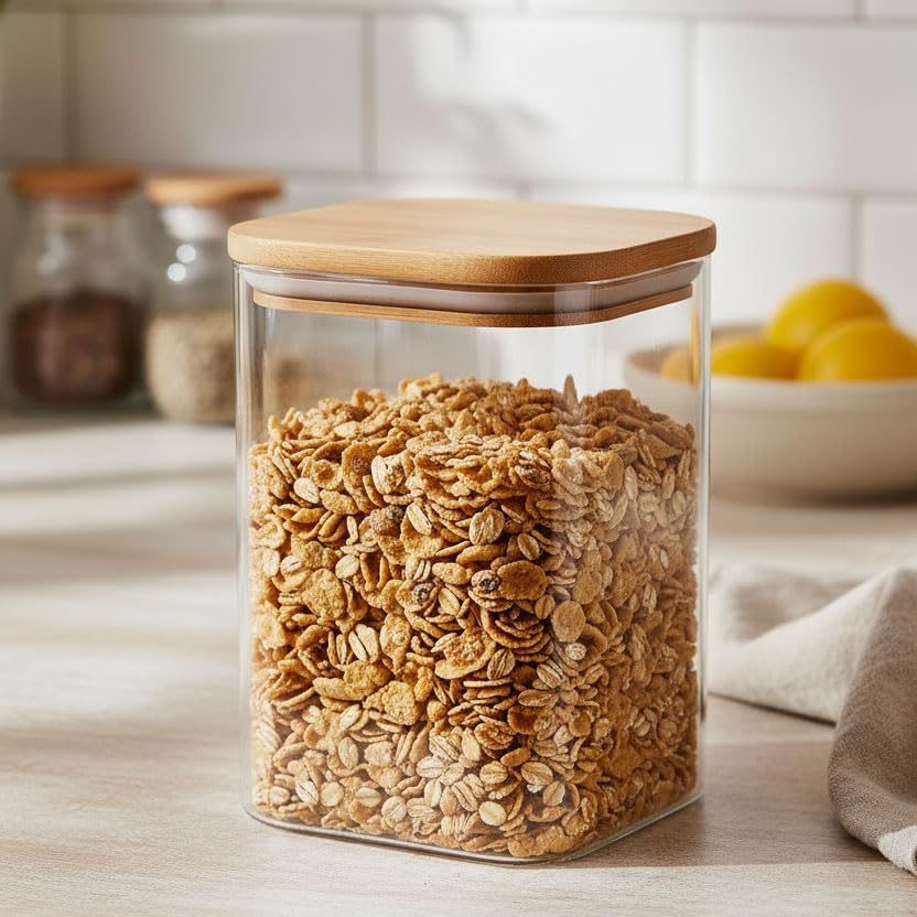 900ml Sızdırmaz Vakumlu Bambu Kapaklı Borosilikat Cam Kavanoz – Hava Geçirmez & Dayanıklı Gıda Saklama Kabı (10cm x 13cm) - Görsel 3