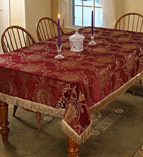 Violet Linen Prestige Damask Tasarım Masa Örtüsü Bordo 132 cm x 177 cm Dikdörtgen/Dikdörtgen