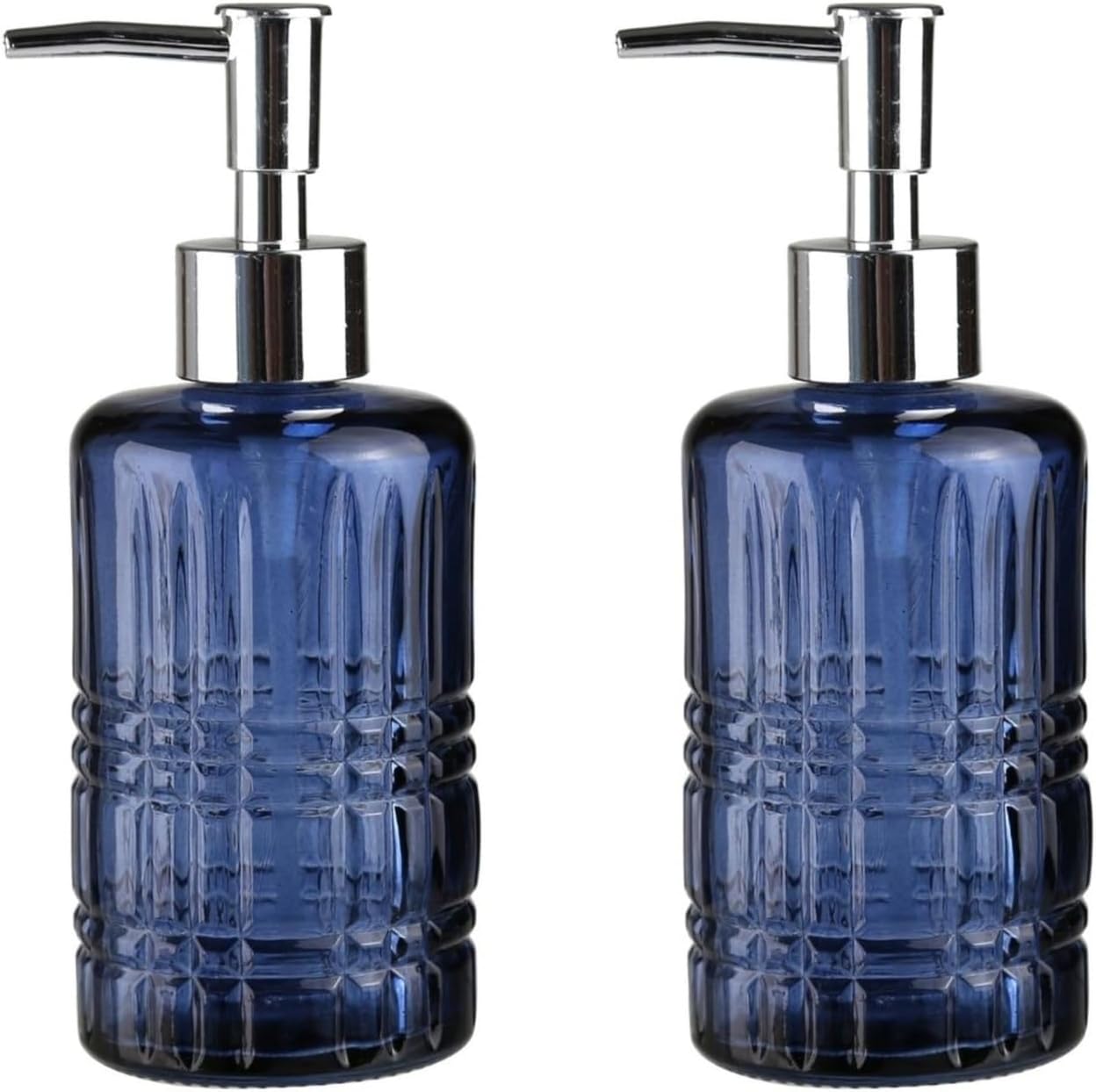 BANYO SETİ CAM SIVI SABUNLUK 2 ADET,KRİSTAL DESENLİ MAVİ 300ML 6,8X17,6CM - Görsel 3