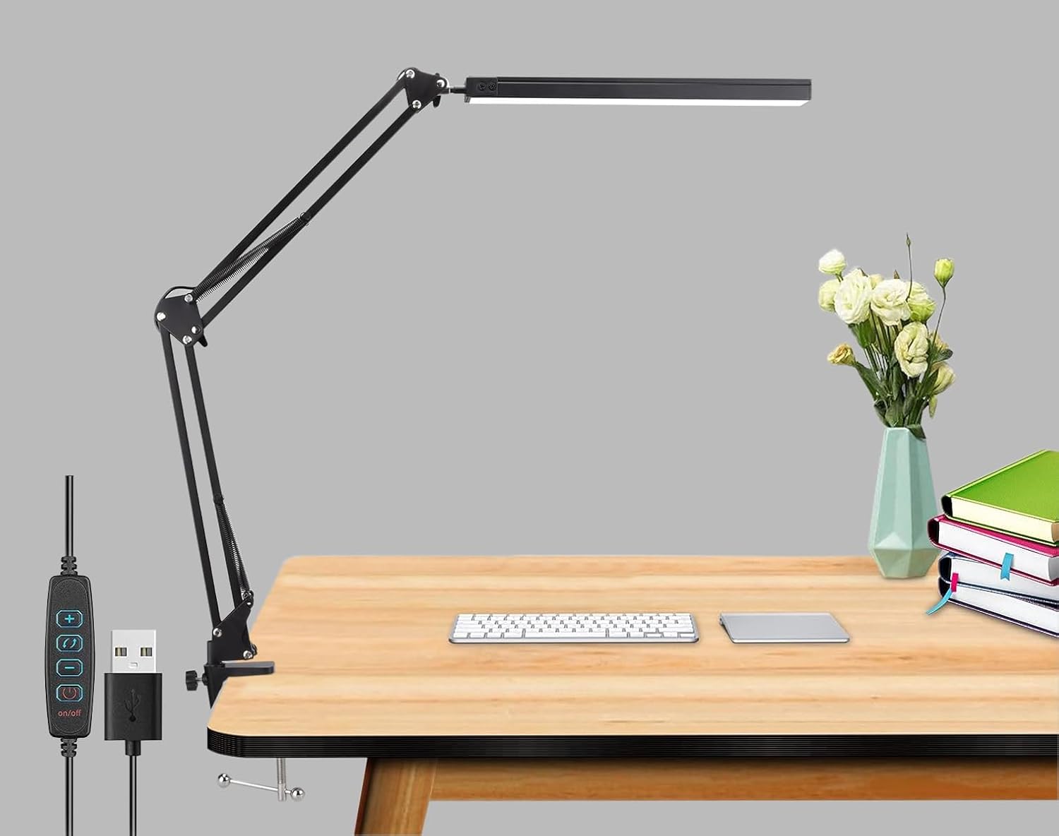 Dekoratif Led Masa Lambası SY040 USB Kablolu Kademeli 3 Eklemli LED Masa Lambası, Kıskaçlı Model Çalışma Masası Lambası Kitap Okuma için Işık (SY040 - Siyah)