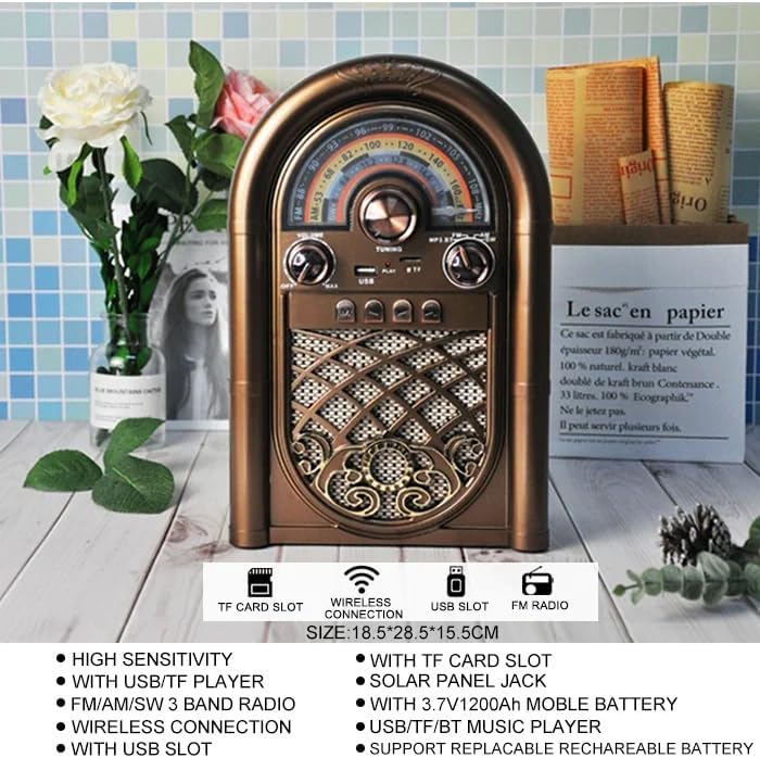Alternative view of Retro Radyo Taşınabilir Bluetooth Speaker Ve Hoparlör Ahşap Kaplama Klasik Antika Tarzı İç ve Dış Mekan Multiband USB Girişli Dekoratif Klasik Radyo R-1950-BTL (Bordo R-1950-BTL)