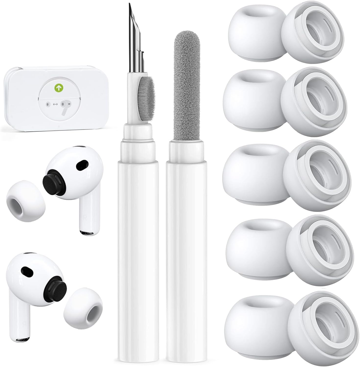 AirPods Pro 3 Nesil için 5 Çift Yedek Kulak Ucu, Dahili Toz Koruma Ekranı, AirPods Pro 3. (2025) için Temizleyici Kalem Silikon Kulak Uçları (5 Boyut-XXS/XS/S/M/L) -Beyaz - Görsel 3