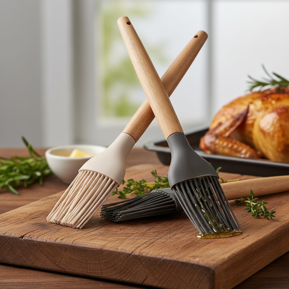 Bambu Saplı Silikon Fırça, Bambu Uzun Silikon Yağ ve Yumurta Fırçası 27cm 3 Renk Seçenekli (SİYAH) - Görsel 3