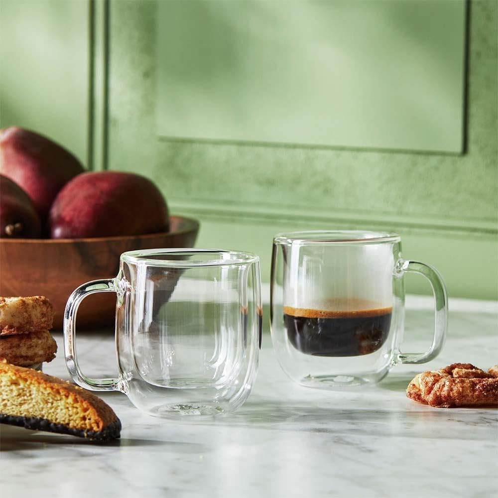 Borosilikat Çift Cidarlı Espresso Bardağı, Şeffaf, 100ml, Kulplu, 2'li Set