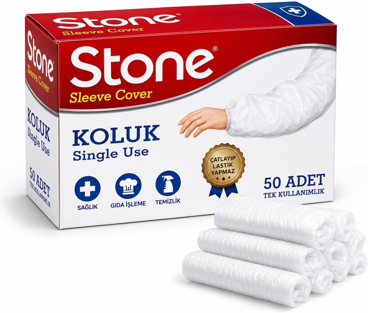 Alternative view of Stone Tek Kullanımlık Kolluk – 50 Adet, Lastikli Hijyenik Koruyucu Kolluk, Gıda Üretimi, Temizlik ve Sağlık İçin Tek Kullanımlık Sleeve Cover