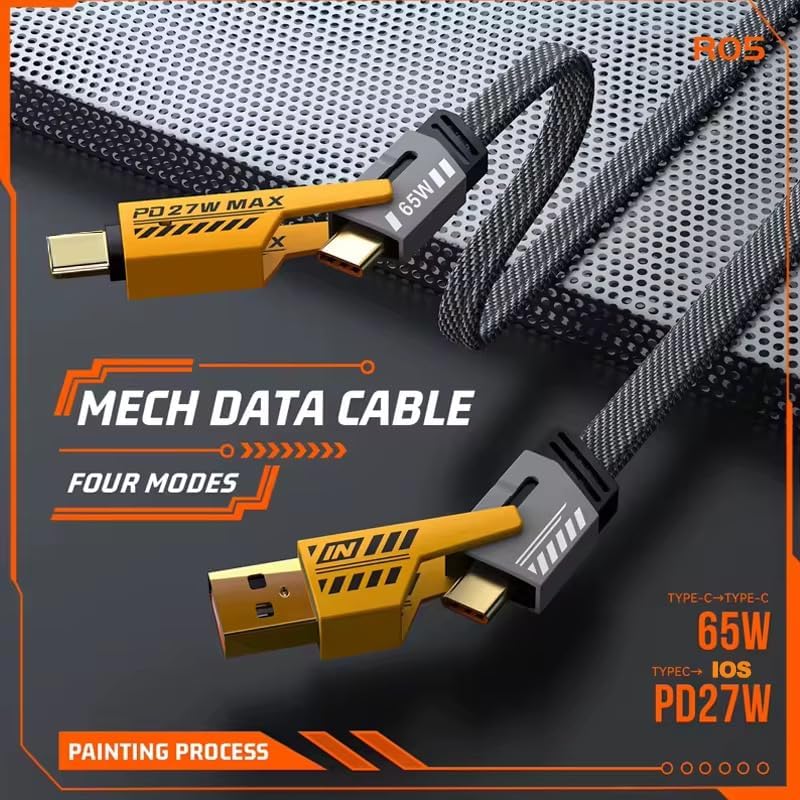 4 in 1 Çoklu USB Şarj Kablosu: 1M, Type C to Lightning Örgü Şarj Kablosu USB A/USB C 65W Tip C/27W PD Her Cihaz ile Uyumlu Metal Başlıklı - Görsel 3