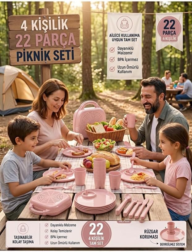 Alternative view of 4 Kişilik 22 Parça Piknik Seti Pudra MRD473
