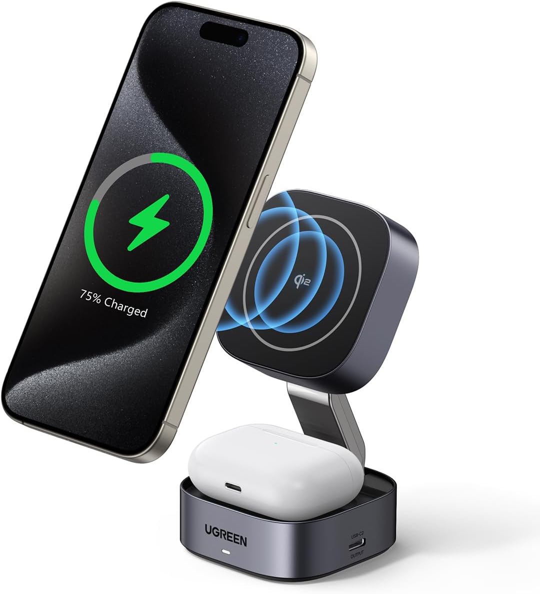 MagFlow Qi2 sertifikalı 15W 2'si 1 arada katlanabilir şarj istasyonuşarj standı iPhone 16,16 Pro,16 Pro Max,15,14,13, AirPods için MagSafe şarj cihazı ile uyumlu, bekleme işlevini destekler - Görsel 2