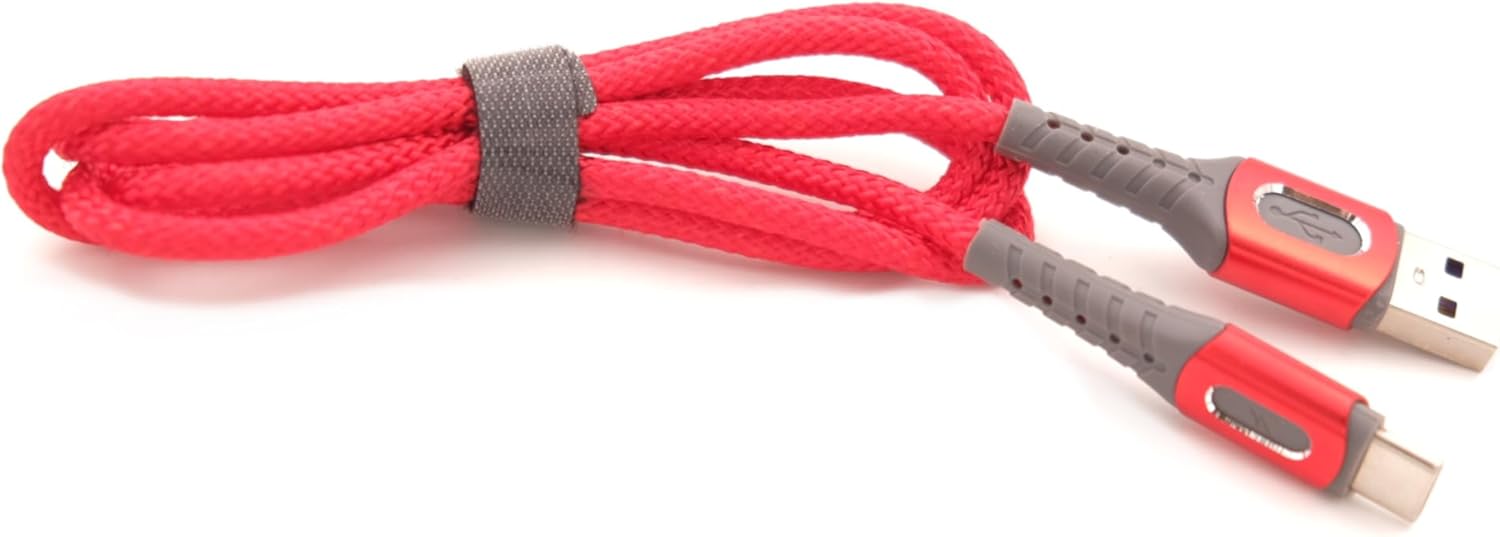 USB-A To Type-C, 5 Amper Şarj Ve Data Veri Kablosu, Örgülü ve Hızlı, Kırmızı, 1 Metre, - Görsel 3