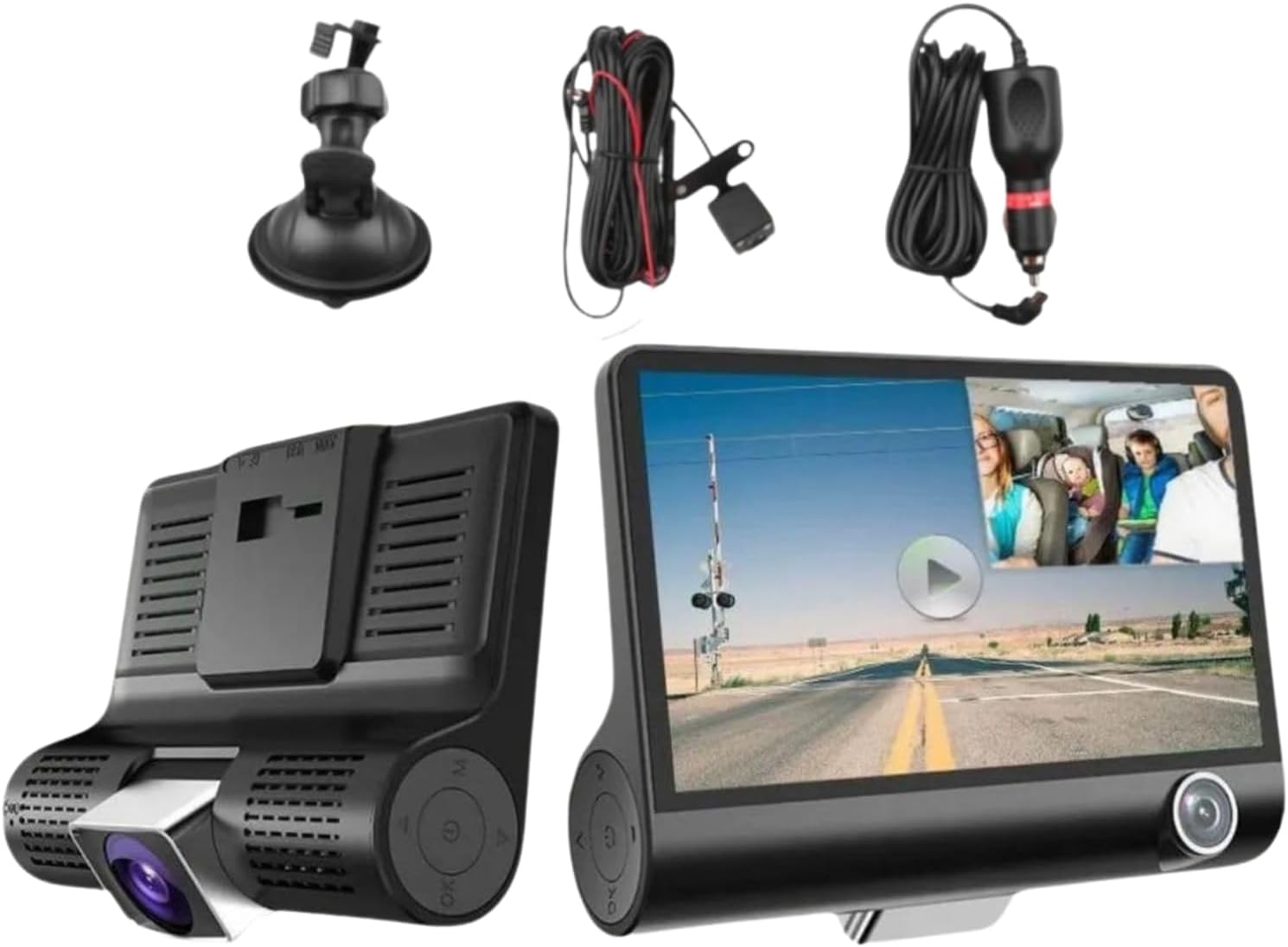 Araç İçi Kamera 4'' Lcd Ekran 3 Kameralı 170° Geniş Açı 1080p G-Sensör Gece Görüşlü Uyumlu Yol Kayıt - Görsel 3