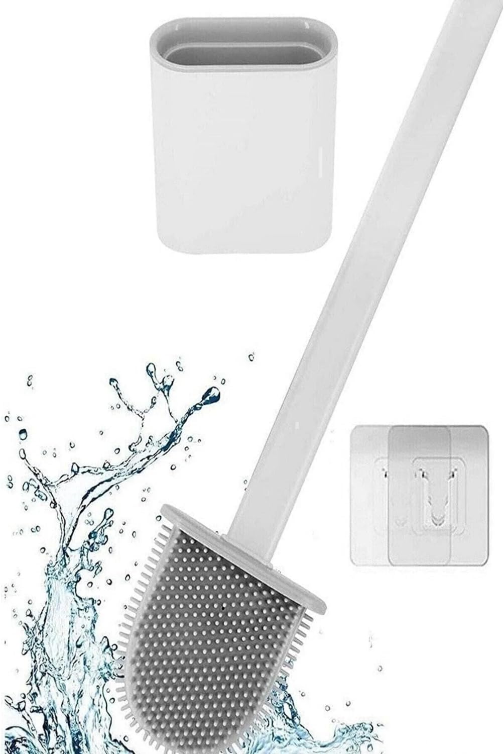 Alternative view of Tuvalet Fırçası Beyaz Renk Silikon Klozet WC Banyo Küvet Temizleme Fırçası Antibakteriyel Kolay Temizlenir Delmeden Duvara Monte Ürün boyutu: 36.5cm x 10cm x 4.1cm (Beyaz)
