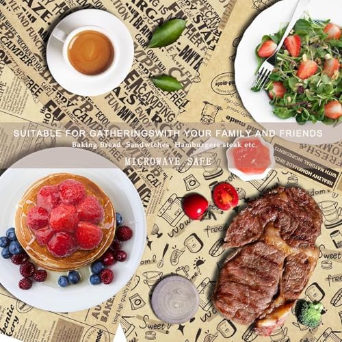 100 Adet Vintage Gazete Desenli Yağ Geçirmez Sunum Kağıdı 25x35 cm | Hamburger, Fast Food, Mangal ve Paket Servis İçin Gıda Altlığı