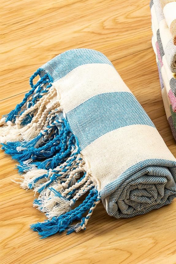 Striped Peştemal Banyo Havlusu Plaj Havlusu Mavi