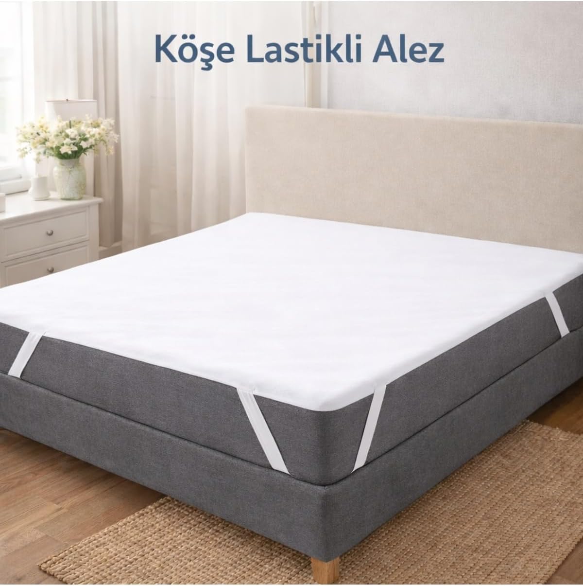 Alternative view of Ezgi Köşe Lastikli Alez, 160 x 200 cm, Beyaz, Sıvı Geçirmez, Terletmeyen