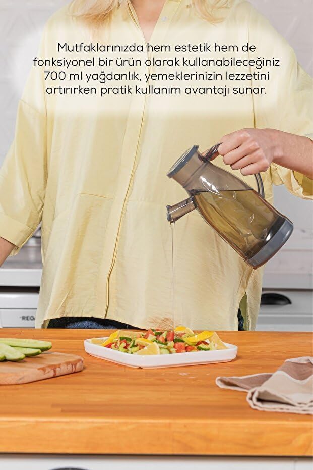Yağlık Sirkelik Şeffaf Sosluk 700ml, BPA İçermez, Bulaşık Makinesine Uygun, Gıdayla Temas Uygun yağdanlık, Kapaklı Ağız, 22.5cm Yükseklik (1, ŞEFFAF) - Görsel 3