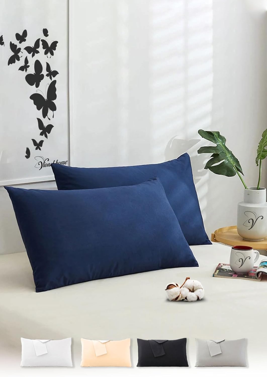 Vionel Home Pamuklu 2'li Kapaklı Yastık Kılıfı 50x70 cm - Yumuşak ve Nefes Alabilir (Gece Mavisi)