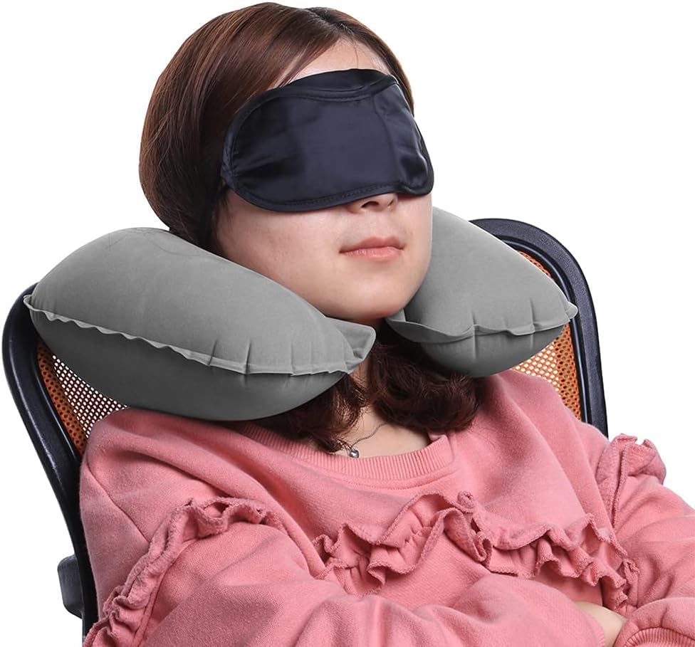 Alternative view of Şişme Seyahat Boyun Yastığı – Ergonomik Travel Neck Pillow, Katlanabilir, Taşınabilir, Uçak, Otobüs, Tren Yolculukları için Rahat Uyku Yastığı Gri
