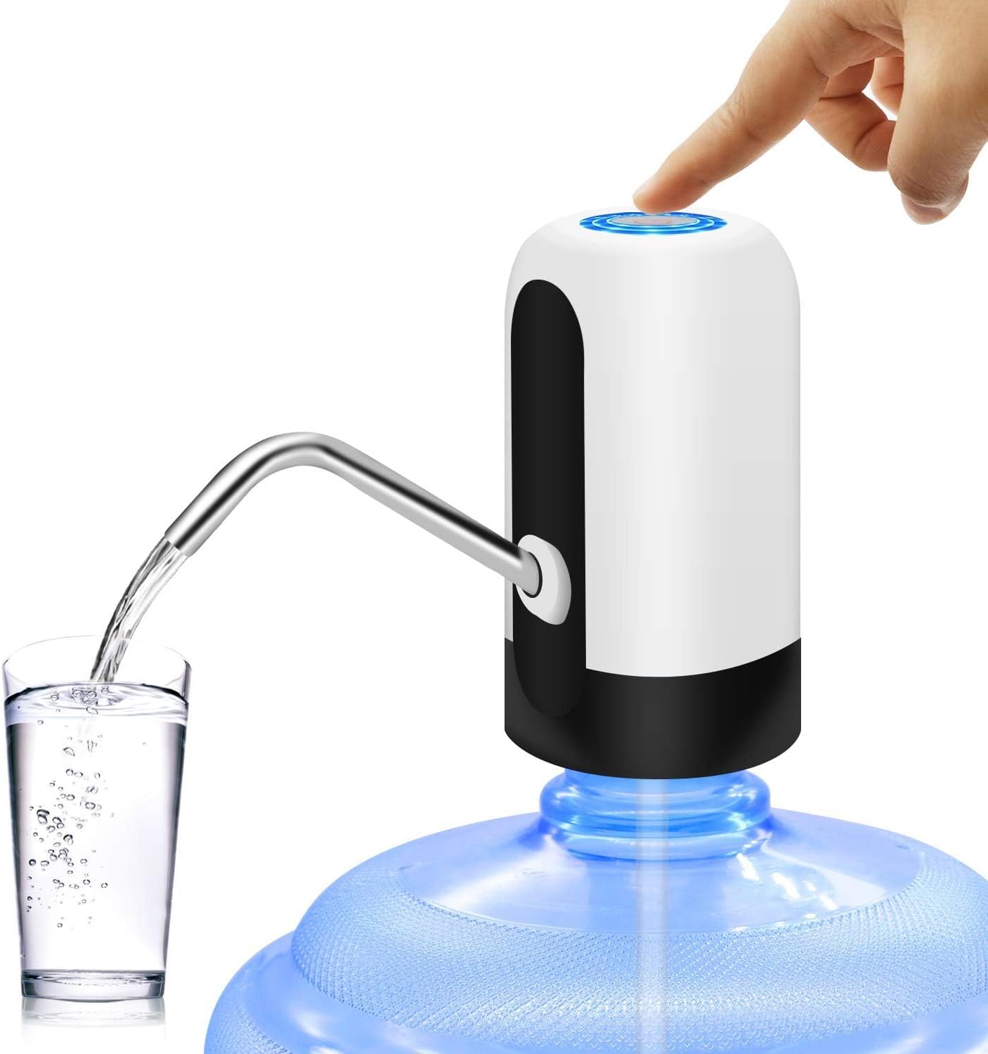 2,5 litre su sebili, Dağıtıcı De Agua para Botellon, evrensel su şişesi pompası, şalterli ve USB, kamp, mutfak, atölye, garaj için (beyaz)