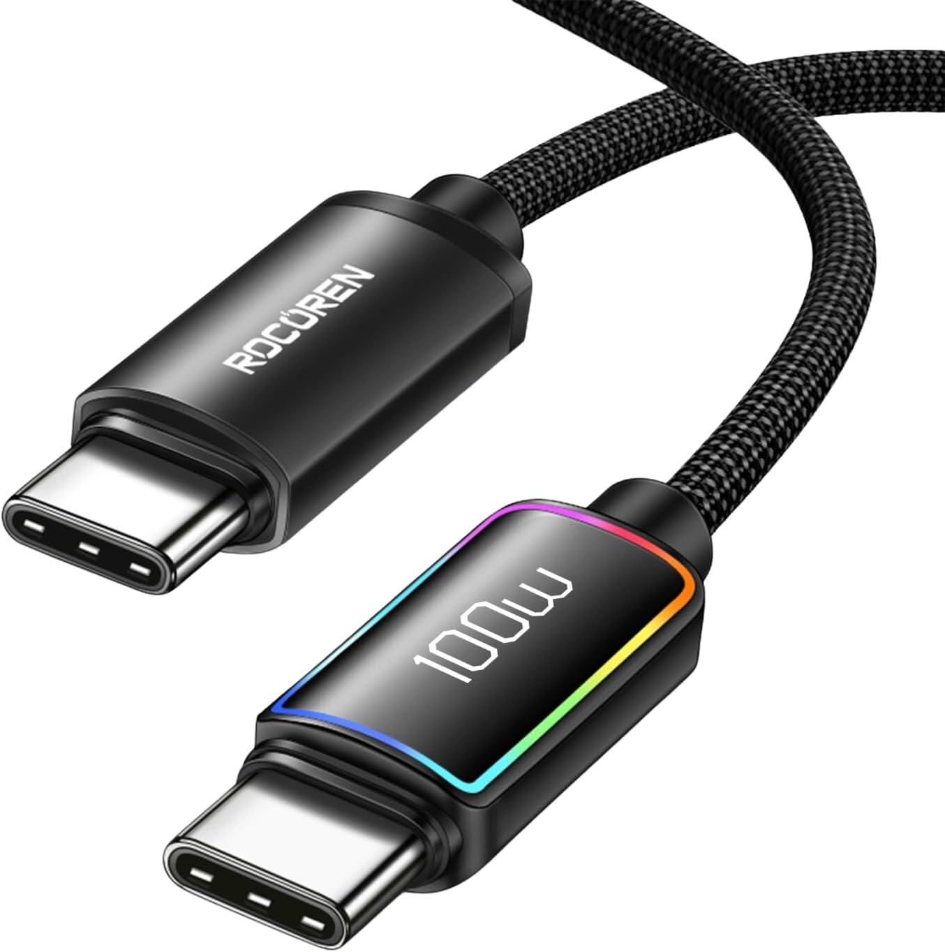 100W Type-C to Type-C RGB Aydınlatmalı Örgülü Şarj ve Data Kablosu 1 Metre