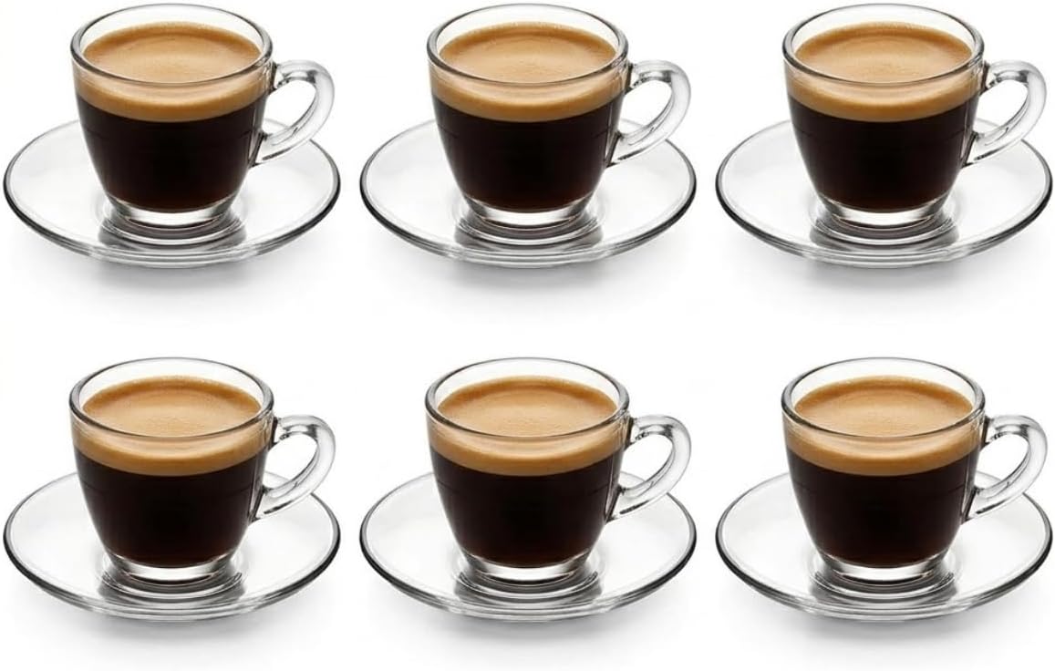 Alternative view of 6 Kişilik Şeffaf Cam Kahve Fincan Takımı - 12 Parça Modern Espresso ve Türk Kahvesi Seti - Isıya Dayanıklı Cam Fincan ve Tabak Seti