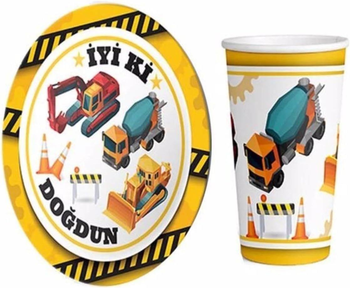 Inşaat Temalı Tabak Bardak 8 Adet