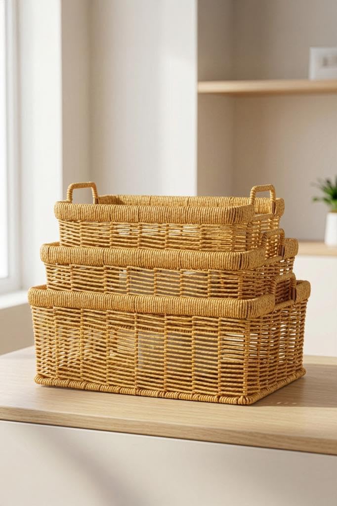 Alternative view of 3'lü Hasır Rattan Organizer Sepet - BB6064
