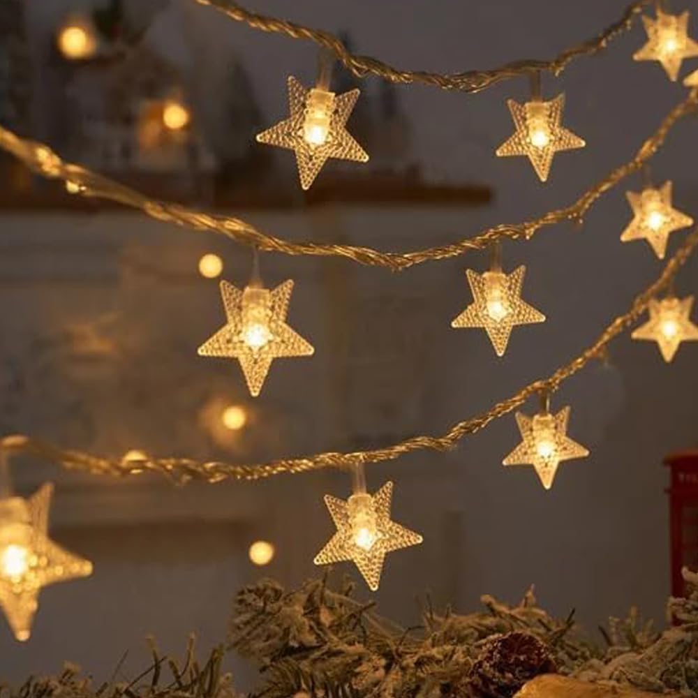 Alternative view of Led Işıklı 28'li Yıldız Işık Zinciri Dekoratif Fişli Aydınlatma Ev Dekorasyonu Süsleme Salon Oda Merdiven Balkon Süslemeleri için Yılbaşı Eğlence Doğum Günlerine Özel Aydınlatma (10 metre)