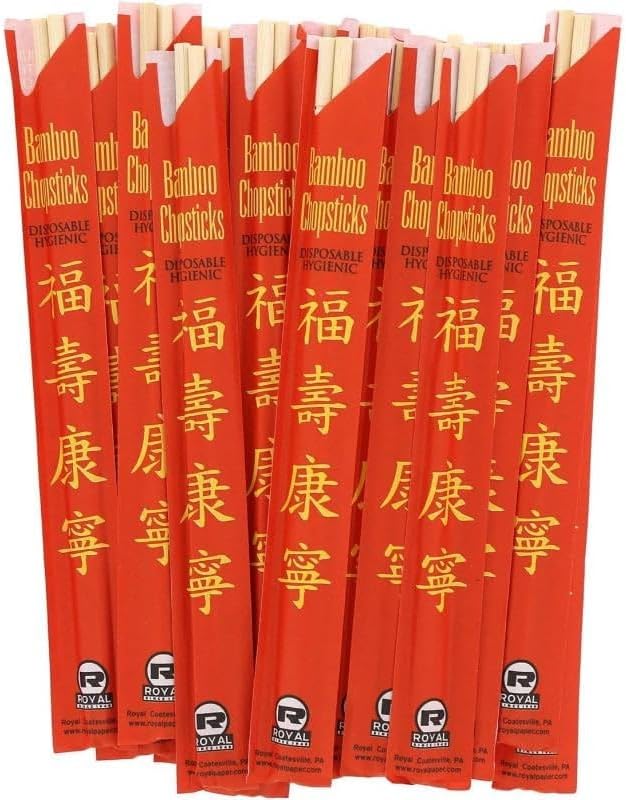 Royal Bambu Chopstick, Doğal Bambu Malzeme, Kırmızı Kağıt Ambalajlı, Tek Kullanımlık, 21-23 cm, 100'lü Paket