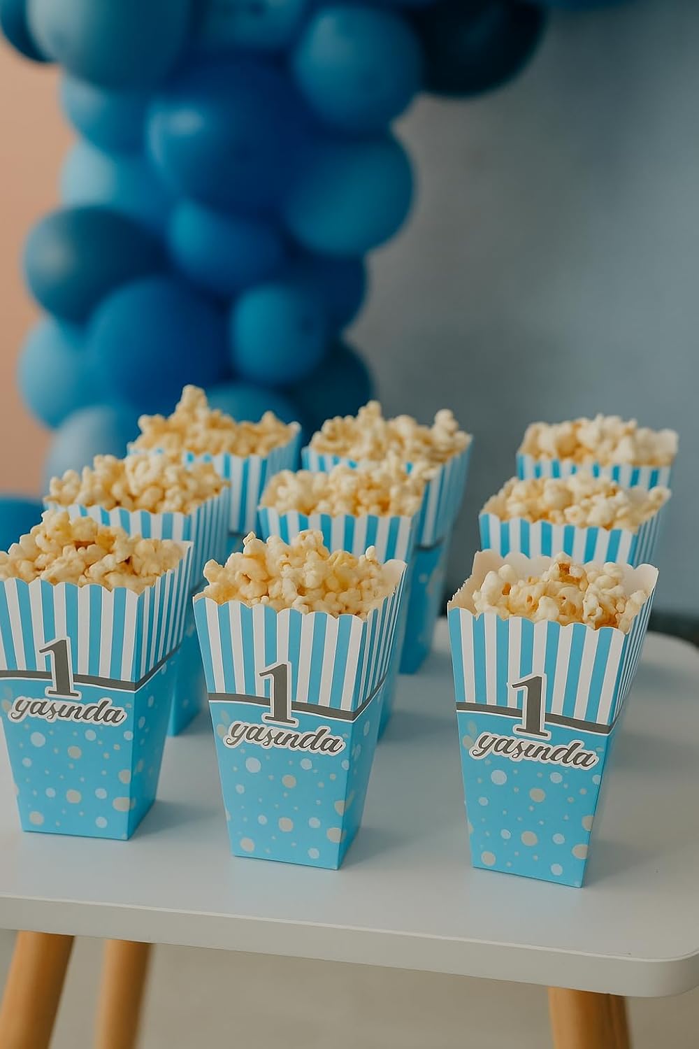 Alternative view of 1 Yaş Erkek Doğum Günü Mavi Popcorn Mısır Kutusu – 8 Adet Mısır Kutusu Parti Süsleme ve Sunum Kutusu