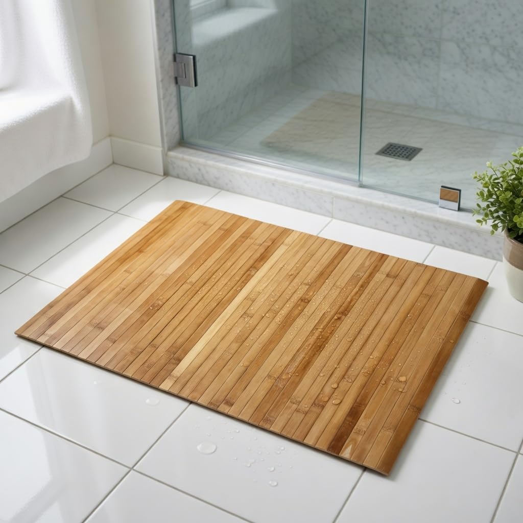 Bambu Banyo Matı, Kaydırmaz TPE Tabanlı, Suya Dayanıklı, Rulo Yapılabilir, 45x68 cm, Banyo ve Mutfak için - Görsel 2
